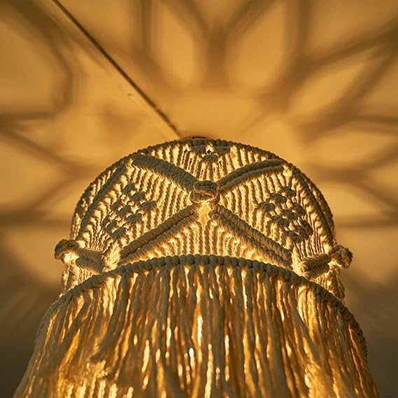 Cotton Macrame Hanging Lamp For Home - Leechoo